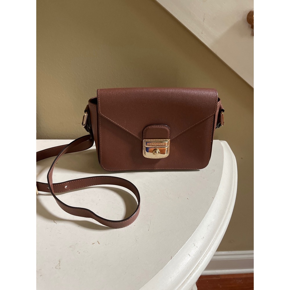 Longchamp Cognac Brown Textured Leather Crossbody Bag Minimalist Quiet Luxury